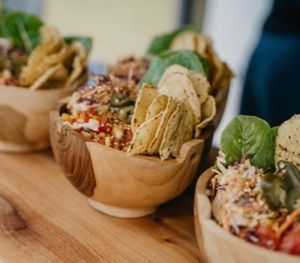 Mexican Bowl
Brown rice, spicy beans, jalapenos, chimmichurri, aioli slaw, corn chips with smokey toasted seeds & chipotle mayo at Little Green in Raglan