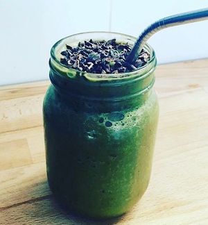 Green Smoothie with cacao nibs at Little Green in Raglan