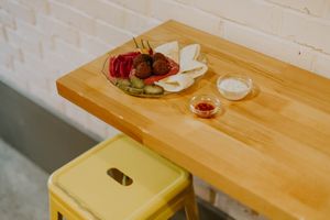 Beetroot falafel on the plate. at Fa La Fellow in Chelyabinsk