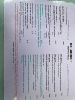 Breakfast menu  at The Lookout Beach Cafe & Restaurant in Jersey
