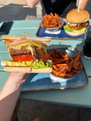 Lovely meal here! Got the vegan burger and they even serve milkshakes made with vegan ice cream.  at The Lookout Beach Cafe & Restaurant in Jersey