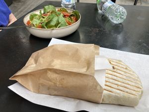 Salad and burrito at Migada in Athens