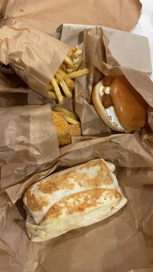 No fish burger with fries , no chicken burrito and nuggets at Furahaa - Vegan in Paris