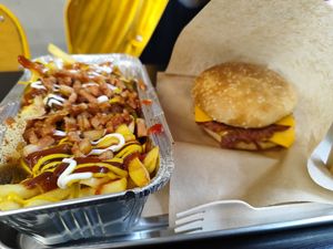 Furahaa big burger with loaded fries at Furahaa - Vegan in Paris