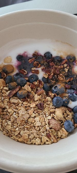 Vegan yogurt bowl with granola and fresh blueberries at Truth & Tonic in Las Vegas