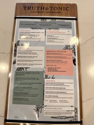 Food menu   at Truth & Tonic in Las Vegas