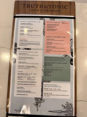 Drink menu   at Truth & Tonic in Las Vegas