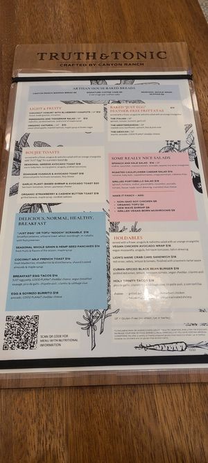 Menu at Truth & Tonic in Las Vegas
