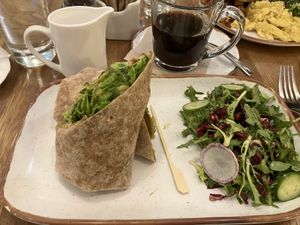 Perfect breakfast. Amazing avocado chik'n wrap and great coffee too!  at Truth & Tonic in Las Vegas