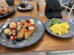 Coconut milk French toast with Just Egg on the side    at Truth & Tonic in Las Vegas