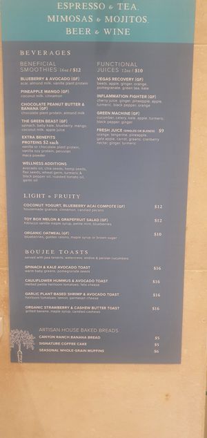 Menu at Truth & Tonic in Las Vegas