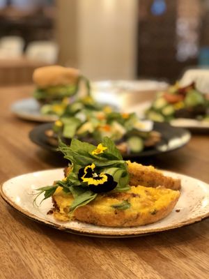 Roasted Curry Cauliflower Frittata with plant-based “Just Egg" at Truth & Tonic in Las Vegas