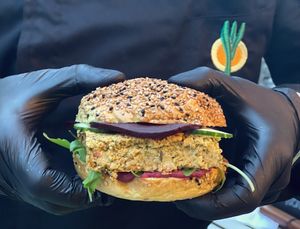 Falafel Burger! at Cactus Restos in Paris