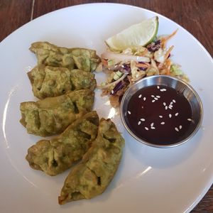 New menu - veg gyozas at The Crown in Marnhull