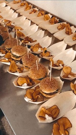 Caterings by Pé na Horta: mini veggie burgers for a wedding ceremony reception. at Pé Na Horta in Porto