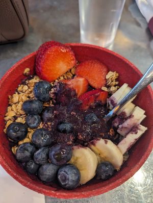 Smoothie bowl without coconut flakes and PB. at Bonjour Cafe in Boston