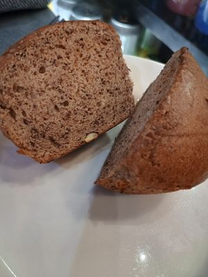 Delicious warm banana muffin at Bonjour Cafe in Boston