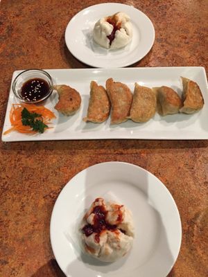 BBQ seitan buns and pot stickers at Loma House Vegetarian Express in Edmonton