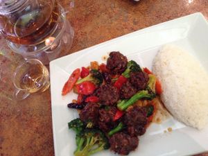 Spicy beef, part of the daily special.  at Loma House Vegetarian Express in Edmonton