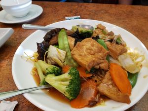 Veggie chow mein at Loma House Vegetarian Express in Edmonton