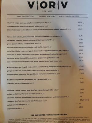Spring 21 menu at V or V in Sheffield