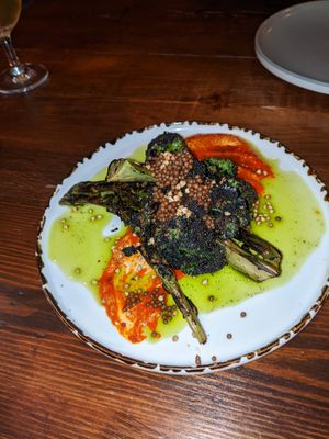 Barbecued purple sprouting broccoli at V or V in Sheffield