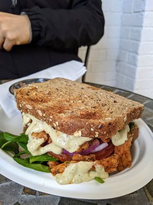 BBQ soy curl sandwich at Flourish Cafe on Broadway in Lancaster