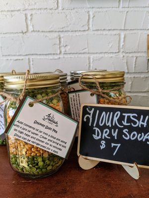 Split pea soups at Flourish Cafe on Broadway in Lancaster