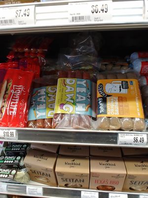 Refrigerator section: Vegan options at West Village Market and Deli in Asheville