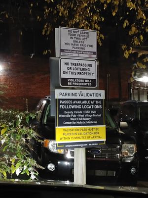 15min parking lot, staff validate parking at West Village Market and Deli in Asheville
