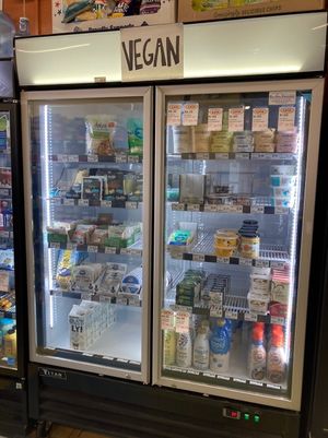 More vegan refrigerated section  at West Village Market and Deli in Asheville