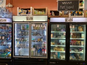 Vegan refrigerated section  at West Village Market and Deli in Asheville