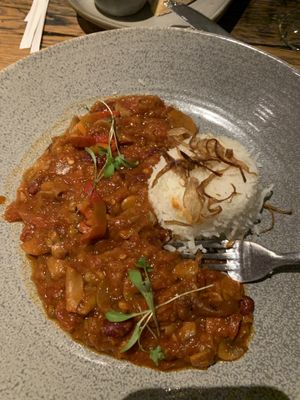   Vegan Chili with rice. Quite spicy and very flavorful    at Brasserie Blanc in South East London