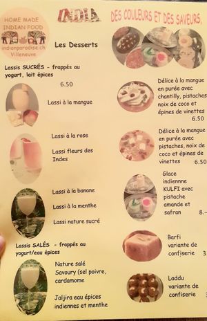 The menu at Indian Food in Villeneuve