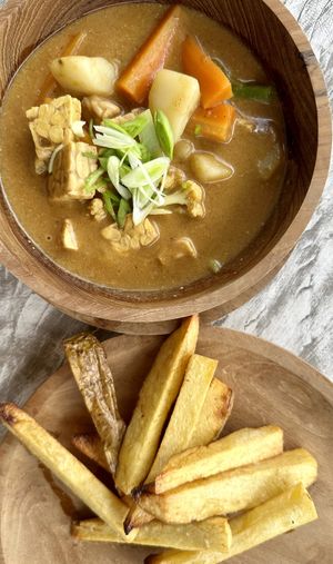 tempeh curry with potatoes instead of rice  at Vegan Healing Garden in Ubud