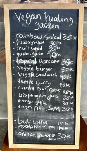 menu  at Vegan Healing Garden in Ubud