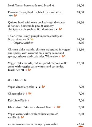 Menu at Les Filles Cafè in Barcelona