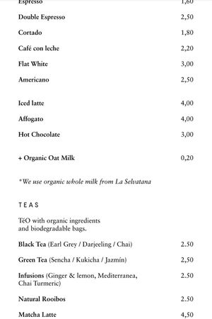 Menu at Les Filles Cafè in Barcelona