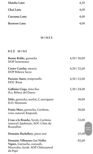 Menu at Les Filles Cafè in Barcelona