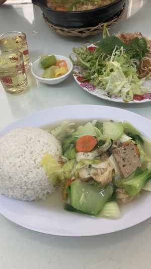 Rice and stir fry  at Quan Chay Khai Tam in Da Lat