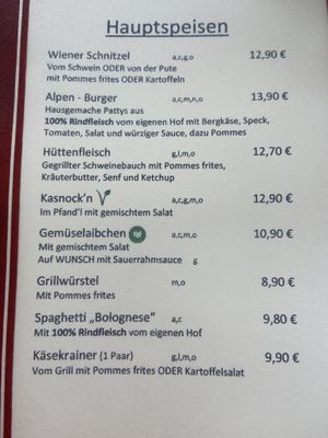 Speisekarte  at Gasthaus Großunterbergalm in St Johann Im Pongau
