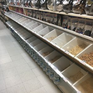 Bins of nuts, grains, etc.  at East Side Health Food in New York City