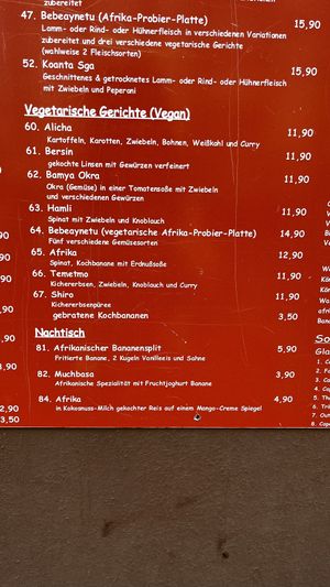Vegan menu  at Afrika in Mannheim
