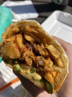 Sweet potato chili wrap (very tasty) at Feel Good Smoothie Bar and Cafe in Oneonta