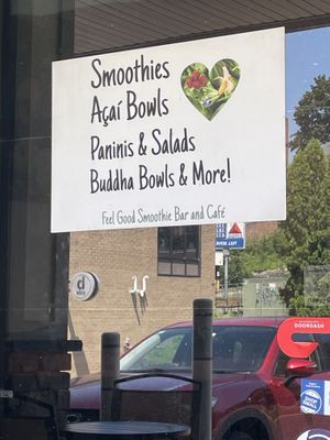 Sign  at Feel Good Smoothie Bar and Cafe in Oneonta