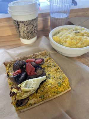 Vegetable quiche and cheesy grits   at Breads On Oak - Carondelet St in New Orleans