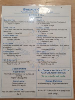 Menu at Breads On Oak - Carondelet St in New Orleans