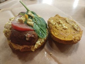 Pumpkin cheddar biscuit with andouille sausage at Breads On Oak - Carondelet St in New Orleans