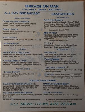 Main Menu at Breads On Oak - Carondelet St in New Orleans