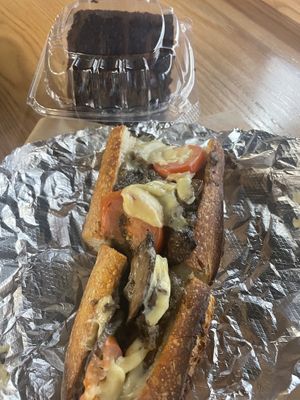 Mushroom and tempeh French Strip sandwich and chocolate cake   at Breads On Oak - Carondelet St in New Orleans